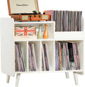 Record Player Stand, Large Record Player Table Cabinet with Open Vinyl Storage and Display Shelf Holds up to 350 Albums, Mid Century Wood Turntable for Living Room, Bedroom (White)