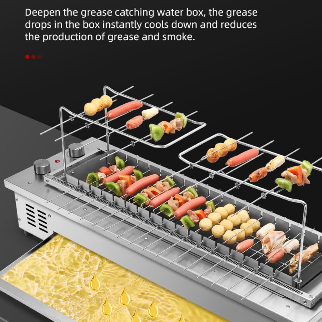 Automatic Barbecue Oven,Auto flip grill,Commercial Korean BBQ Grill,Auto Roating Smokeless Searing Oen,Electric Yakitori Griddle,Temperature Adjustable,Roating,8 Skewers,110V