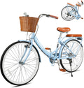26 Inch Folding Beach Cruiser Bike for Women, 7-Speed Ladies Bike with Basket & Rack, Perfect for City Commuting's Bicycle, Ideal for Women and Adults