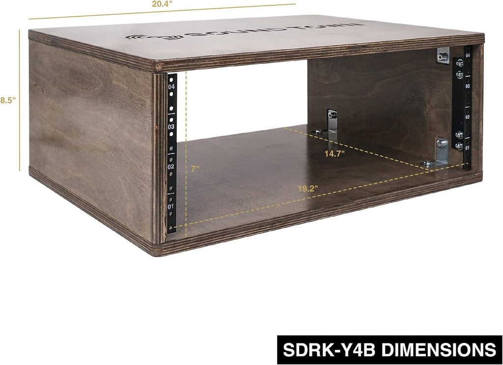 Sound Town DIY 4U Studio Rack with Baltic Birch Plywood, Weathered Brown (SDRK-Y4B)