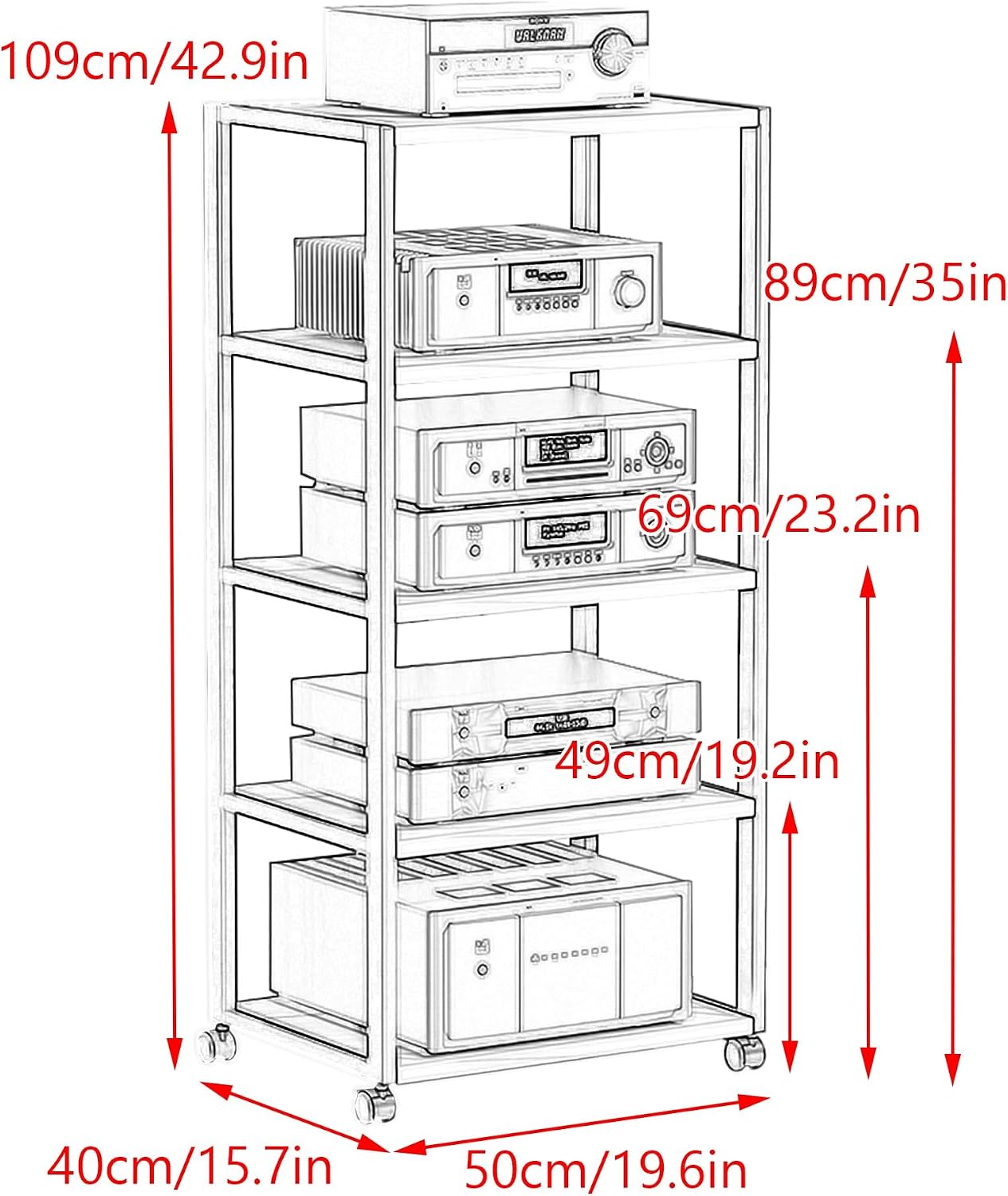 Adjustable 25 Tier Stereo Stand & Audio Cabinet Corner Media Console for Tv Gaming Equipment Small Entertainment Center with Shelvesmodern Home Furniture,Black,50x40x69cm