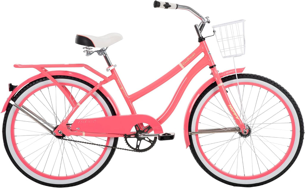 Huffy Cruiser Bike, Fairmont or Woodhaven Model, 20/24/26 Inch Sizes, Perfect for Casual Rides, Ergonomic Design, Rear Rack and Basket on Woodhaven Model, Simple Coaster Brakes, Multiple Color Options