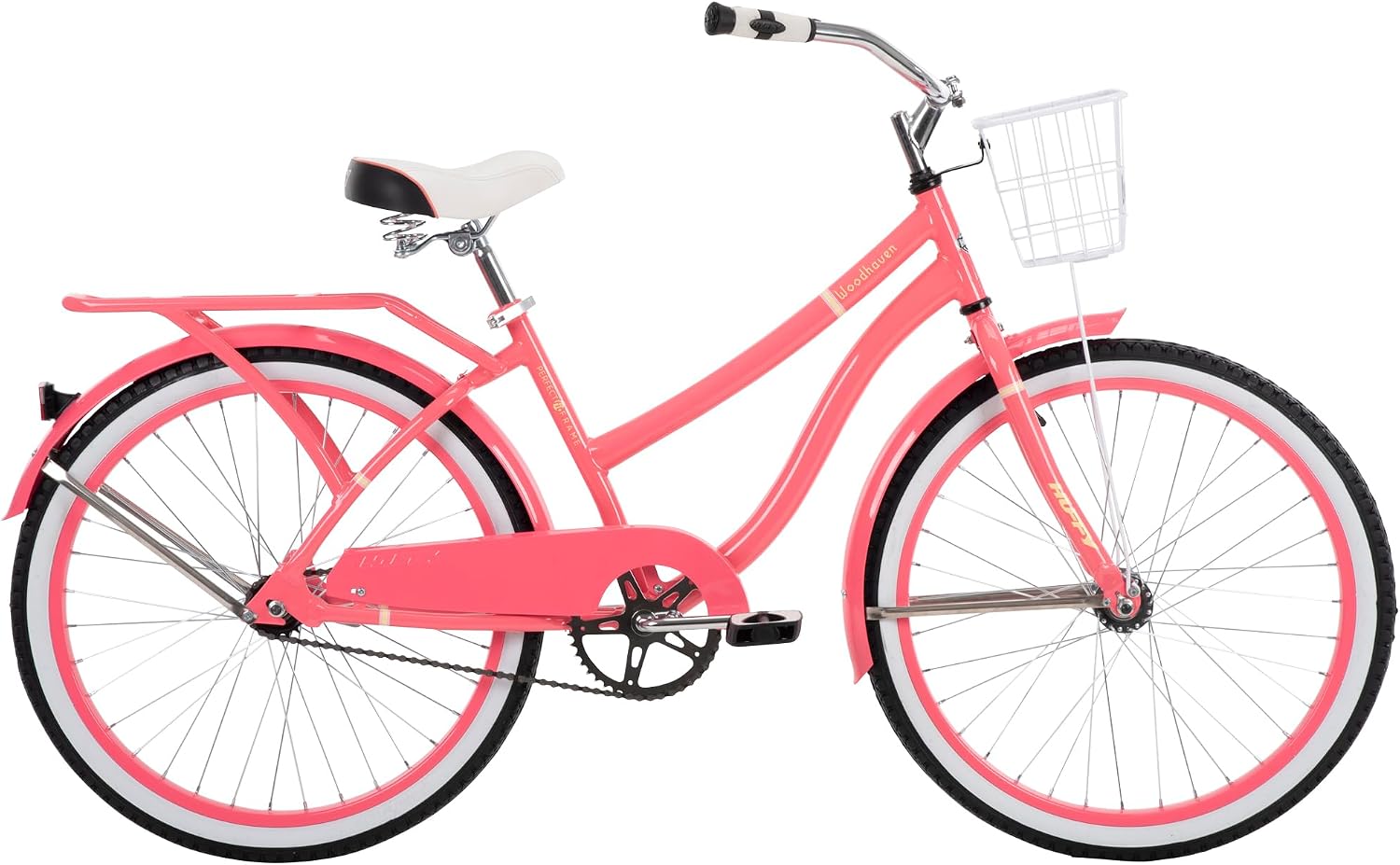 Huffy Cruiser Bike, Fairmont or Woodhaven Model, 20/24/26 Inch Sizes, Perfect for Casual Rides, Ergonomic Design, Rear Rack and Basket on Woodhaven Model, Simple Coaster Brakes, Multiple Color Options