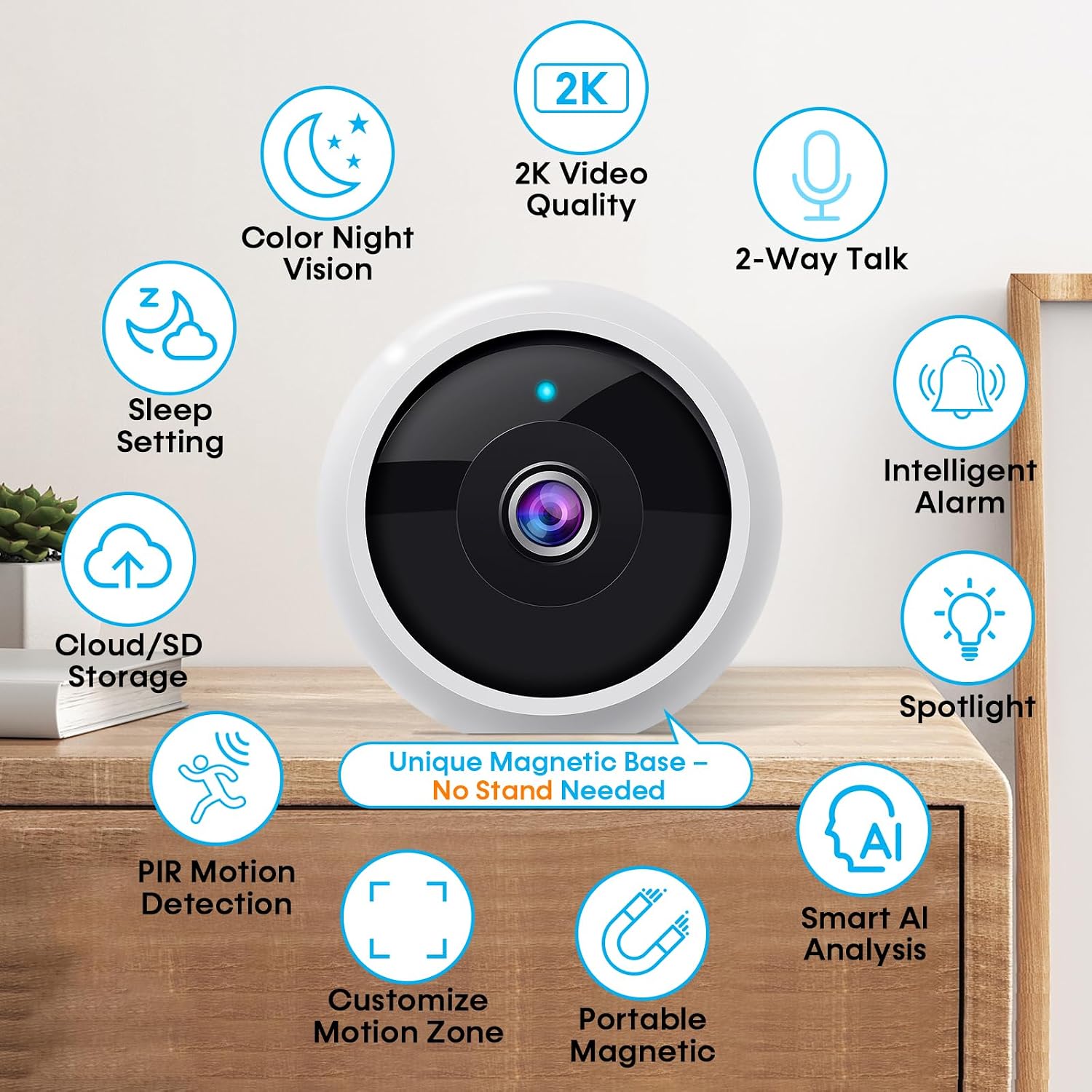 AMTIFO Security Cameras Wireless Outdoor Magnetic - 4-Pack Install-Free Indoor Smart 2K WiFi - Long Battery Life Powered Wireless Security Camera with AI Motion Detection