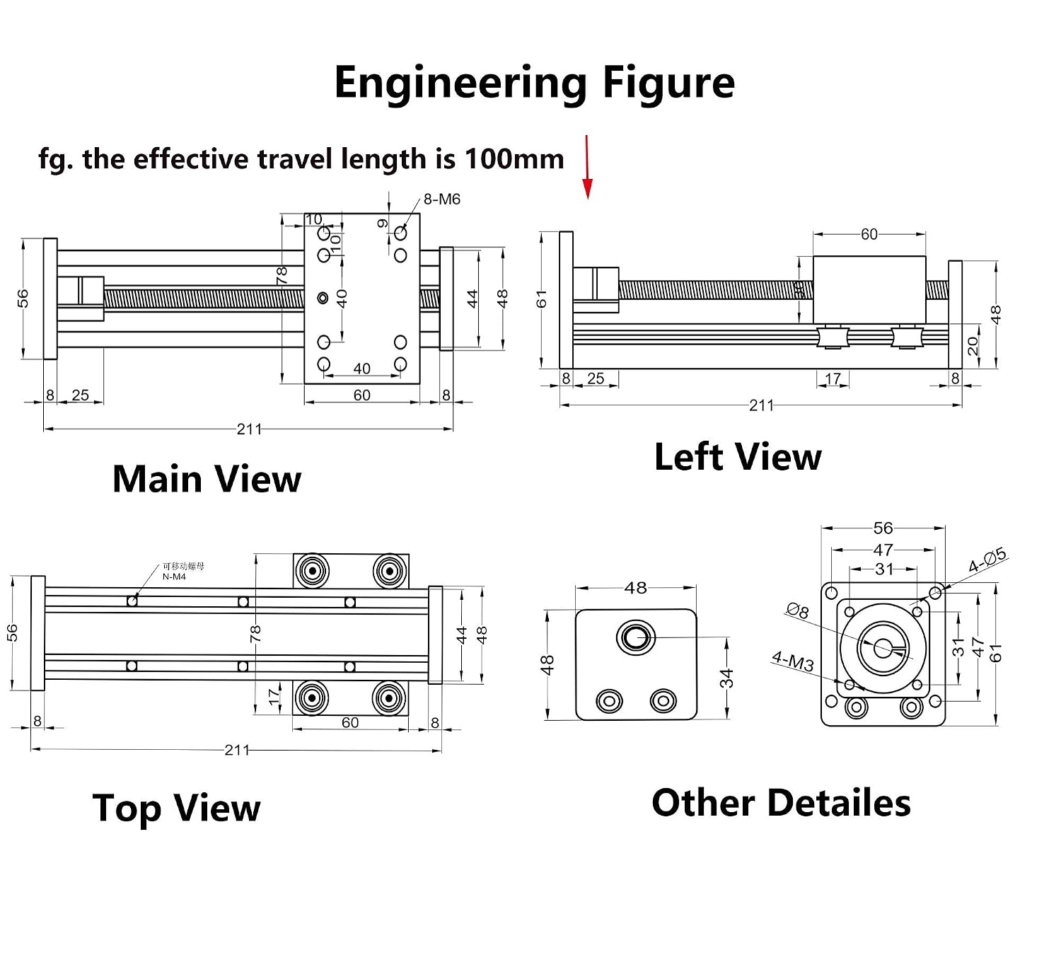100mm Effective Travel Length, T-Nut and Lead Screw Linear Guide Slide Memory T8 x 2 with 42 Stepper Motor Nema 17, STK Series Motion Sliding Table System, for CNC and 3D Printer
