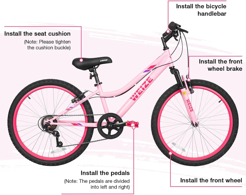 WEIZE 20 24 Inch Kids Mountain Bike,Kids Bike for Girls Age 6-14 Year Old,6 Speed Kid Bicycle with Front Suspension Fork,Adjustable Seat Height,High-Carbon Steel Frame,Ideal for Girl Adventurers