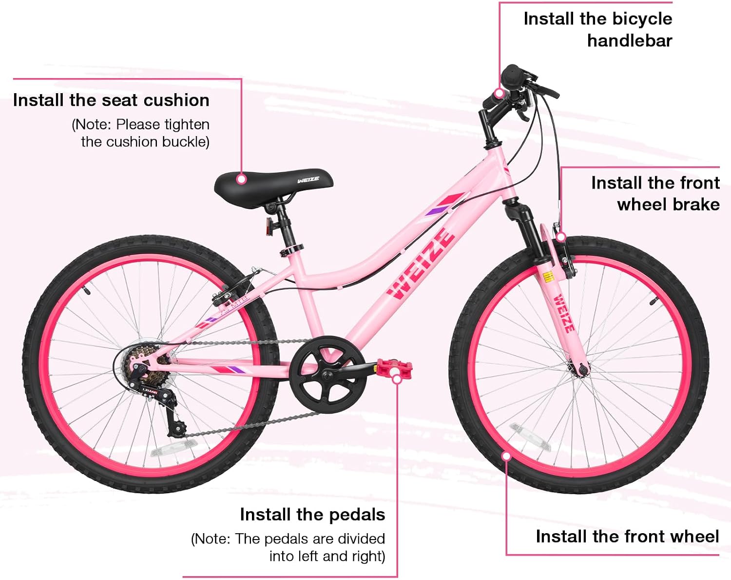 WEIZE 20 24 Inch Kids Mountain Bike,Kids Bike for Girls Age 6-14 Year Old,6 Speed Kid Bicycle with Front Suspension Fork,Adjustable Seat Height,High-Carbon Steel Frame,Ideal for Girl Adventurers