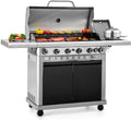 Sophia & William 6-Burner Propane Gas BBQ Grill with Side Burner & Porcelain-Enameled Cast Iron Grates, Gas Grill Griddle Combo for Outdoor Cooking, Barbecue Events, 740 SQ.IN. Cooking Area, Black