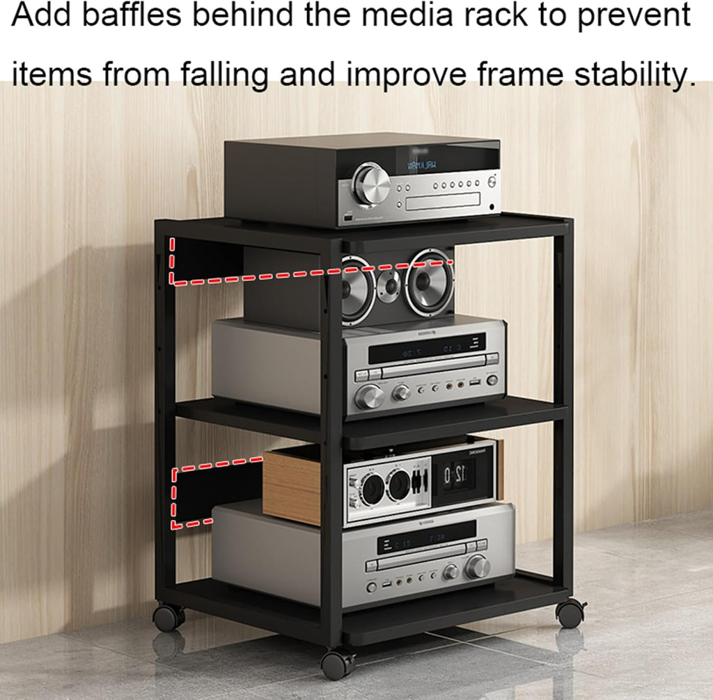 Modern 4-Tier Av Media Console Rack Stereo Stand Cabinet for Game Systems & Audio Equipment Corner Entertainment Center with Wooden Shelves