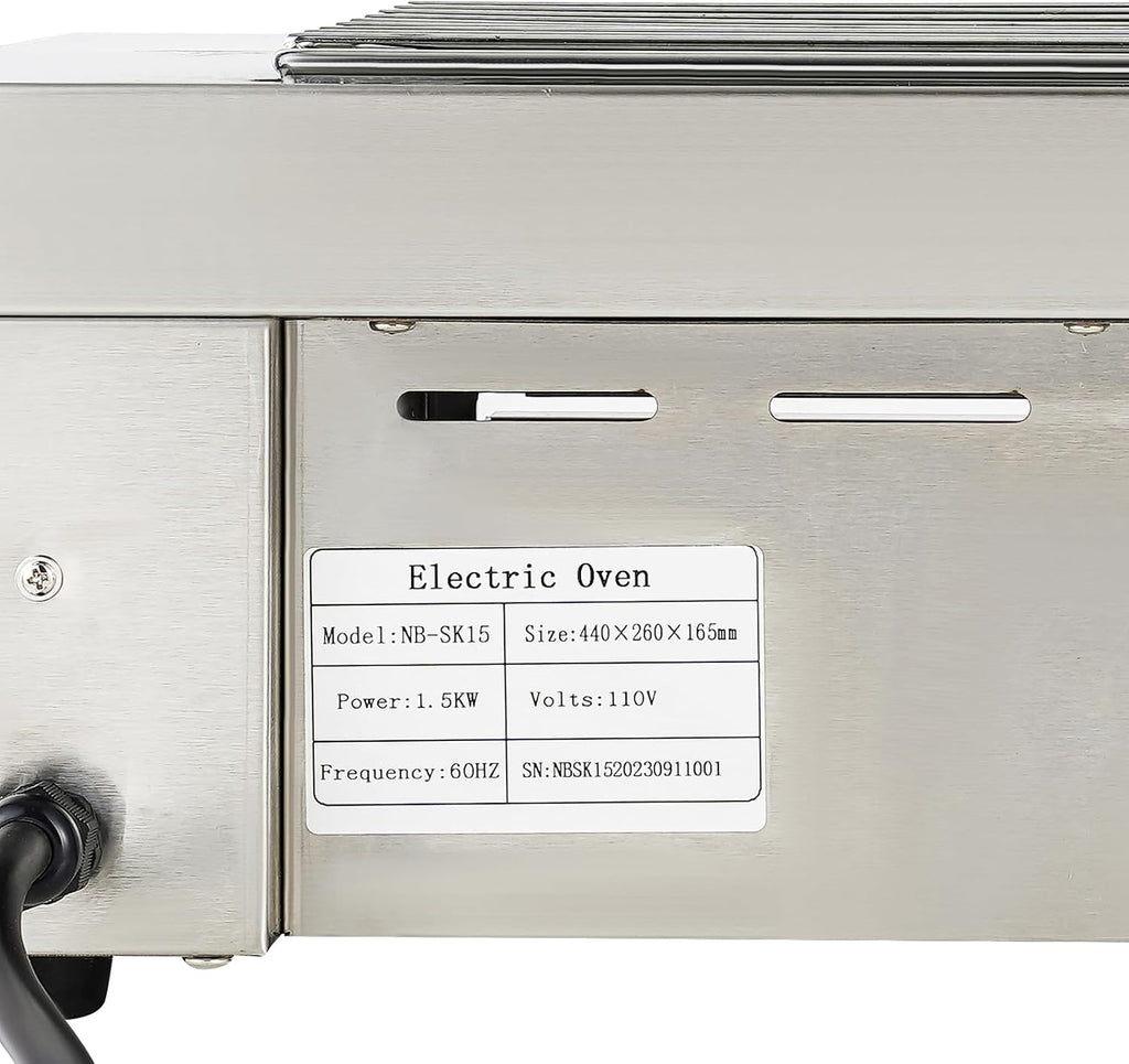 Portable Electric Grill 110V Indoor Smokeless Searing Grill Commercial Yakitori Griddle Stainless Steel Restaurant Korean BBQ Grill 446°F