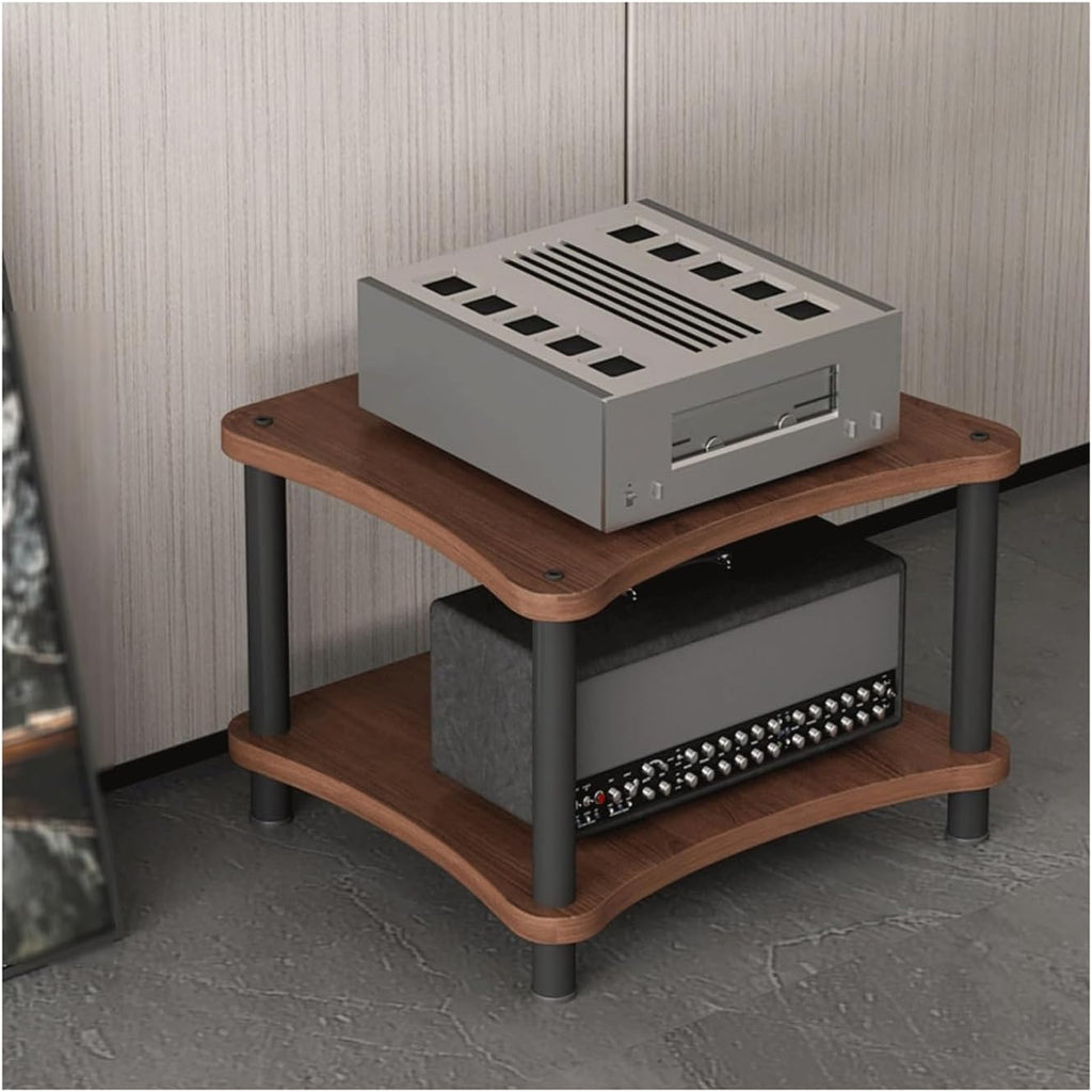 High Performance Audio Rack Walnut Wood HiFi Amplifier Stand Modern AV Media Shelf 2 Tier Corner Display Case for DVD & Audio Equipment