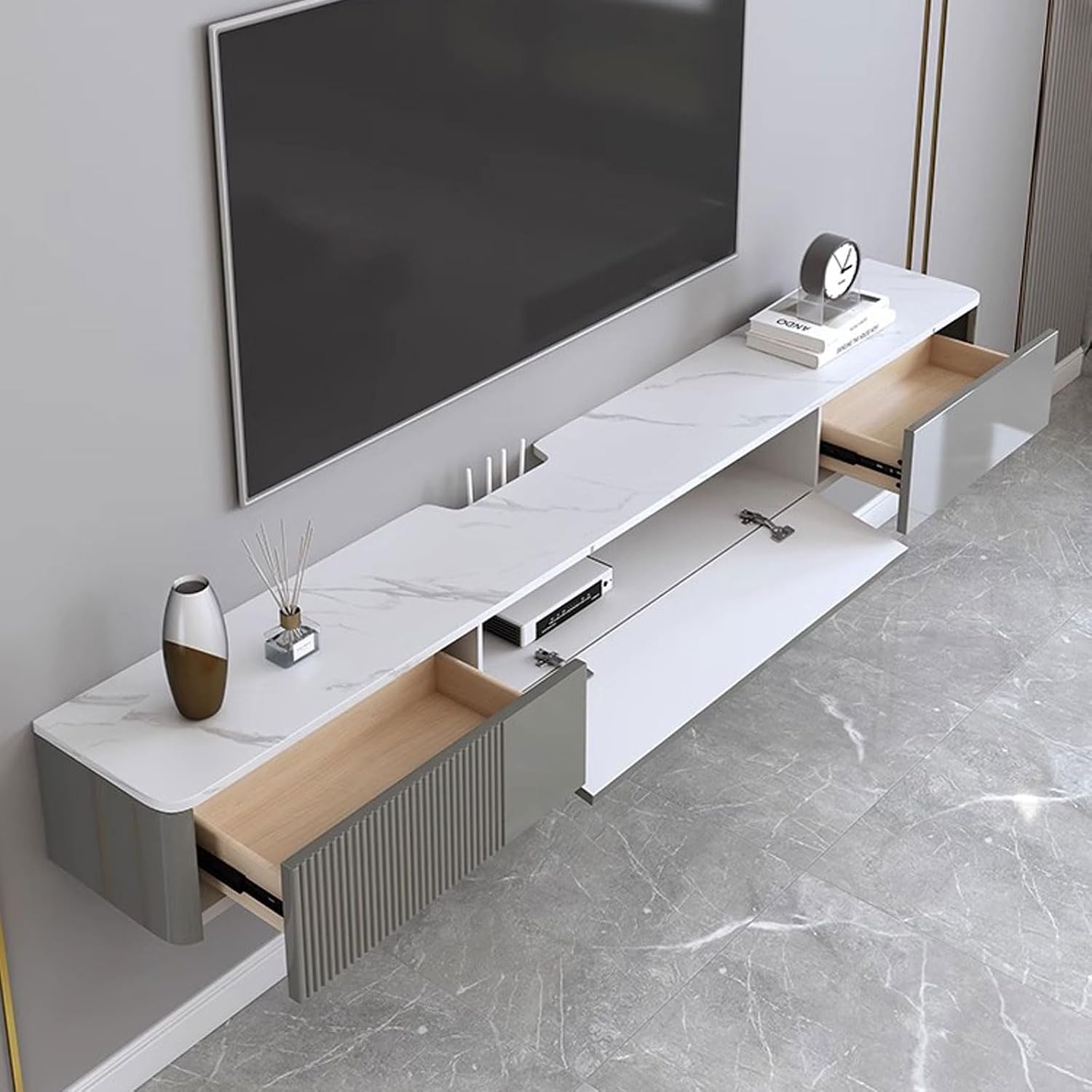 Floating TV Shelf Wall Shelf Wall Mounted TV Cabinet Home Entertainment Center TV Stands Book Shelf Game Media TV Console with Drawer Storage Shelf Bedroom Living Room Audio-Visual Equipment Shelves