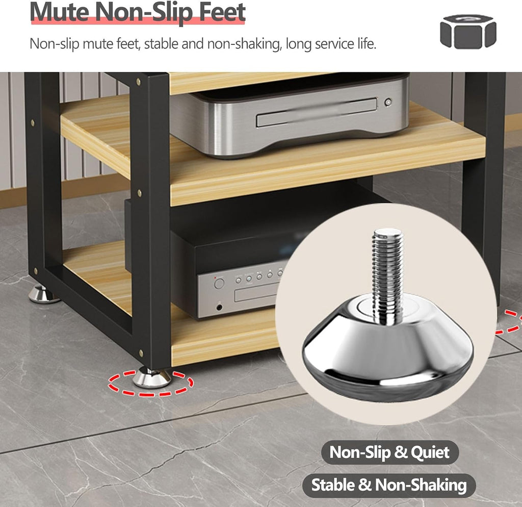 Small Media Stereo Stand Equipment Shelf - Free Standing Home & Commercial Audio Component Rack - Entertainment Stand with 25mm Thickened Plate for Soundbar, Woofer, 3-Tiers