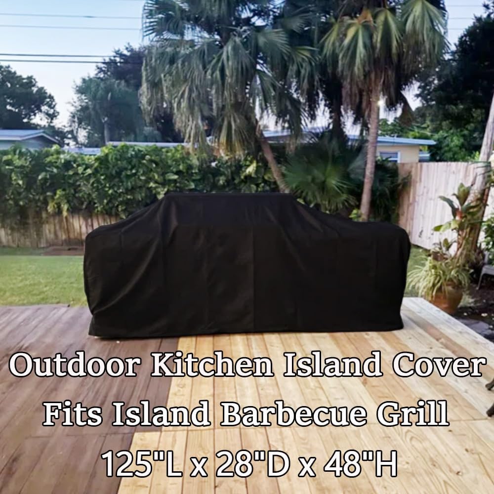 Stone Patio Grill Island Cover Waterproof 125 Inch Outdoor Kitchen Island BBQ Grill Cover for Heavy Duty Stainless Steel Outdoor Kitchen Set