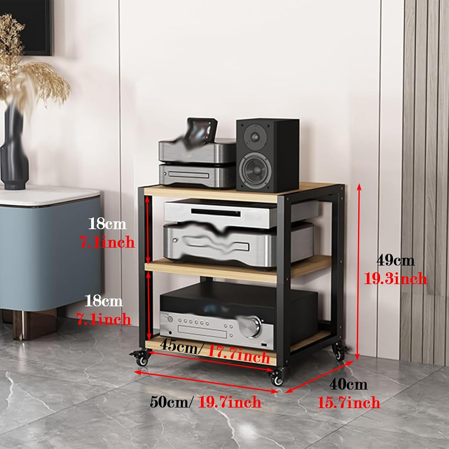3-Tier Stereo Cabinet Furniture Equipment Shelf with Wheels, Mobile Corner Media Storage Stands Kitchen Organizer, Small Office Audio-Video Equipment Shelf (Size : 3 Tier (A))
