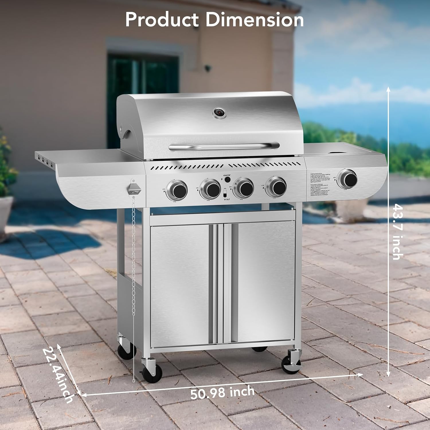Electactic G41 Pro Gas Grill,Heavy-Duty Stainless Steel BBQ Grill,4 Burner Gas Grill with Side Burner,42000 BTU Propane Grill for Outdoor Cooking,Barbecue,Garden and Patio Backyard