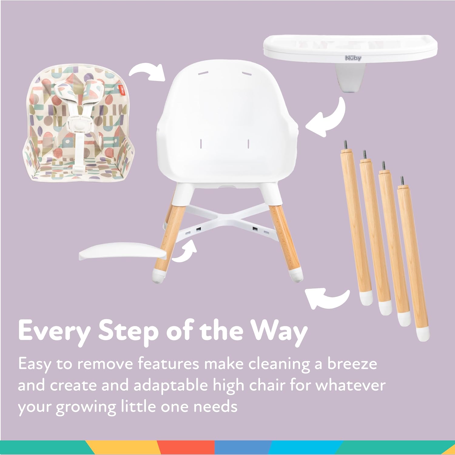 Nuby 4-in-1 Baby High Chair Seat with Removable Tray - 6+ Months to 3 Years - Adjustable Toddler Chair for Eating - Holds Up to 60 lbs - Geometric