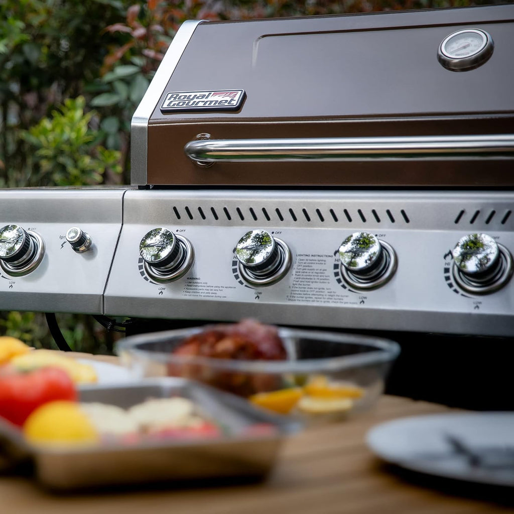Royal Gourmet GA6402C 6-Burner Propane Gas Grill with Sear Burner and Side Burner, 74,000 BTUs, Cabinet Style Outdoor BBQ Grill for Barbecue Grilling & Backyard Cooking, Coffee