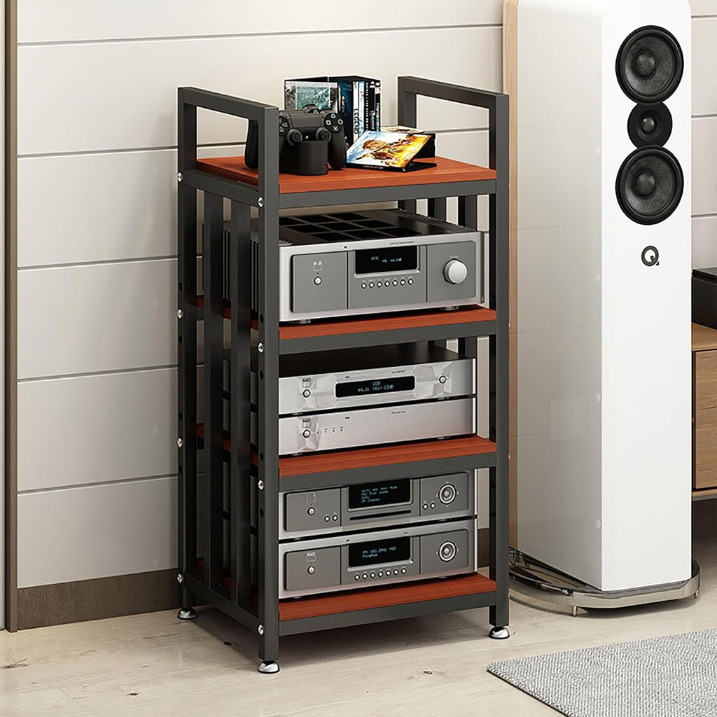 4 Tier Floorstanding Storage Shelves，Furniture Media Stand DVD CD Player Stand Audio Rack Power Amplifier Equipment Cabinet with Height Adjustable Wooden Shelf，19.7x15.7x39.4in (Color : A)