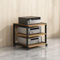 Modern 3-Tier Stereo Stand Cabinet, AV Media Console Rack, Corner Entertainment Center with Wooden Storage Shelves for Audio/Video Components (50x40x48.5cm)
