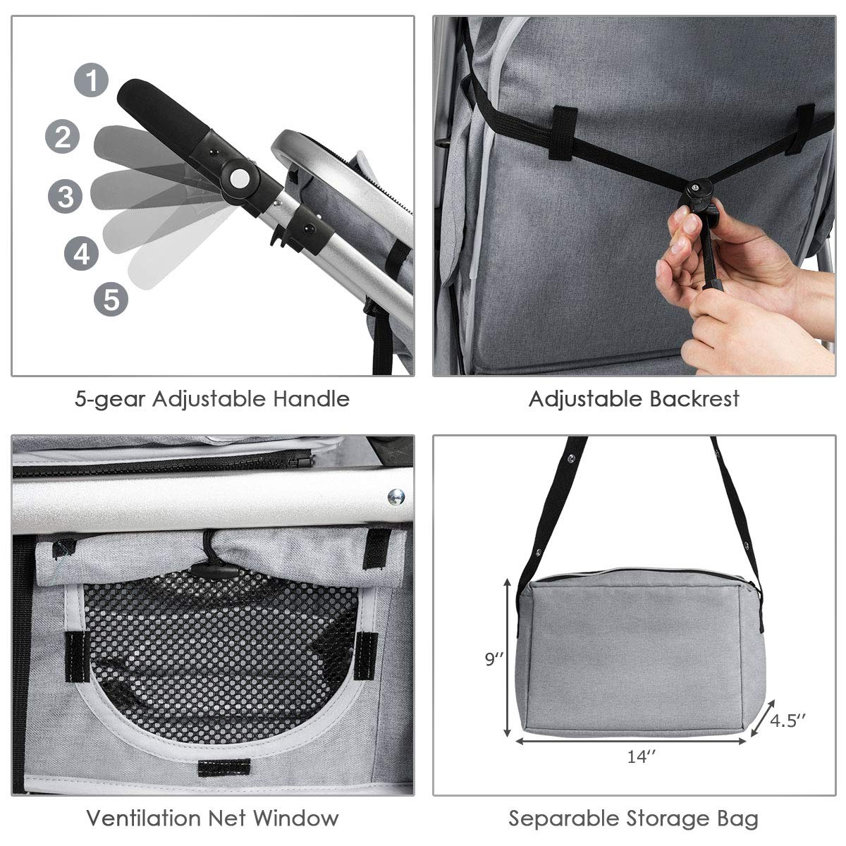 Honey Joy Baby Stroller, High Landscape Convertible Infant Bassinet Stroller, Adjustable Canopy & Backrest, Storage Basket, Foot Cover, Foldable Newborn Carriage Pram Stroller (Gray)