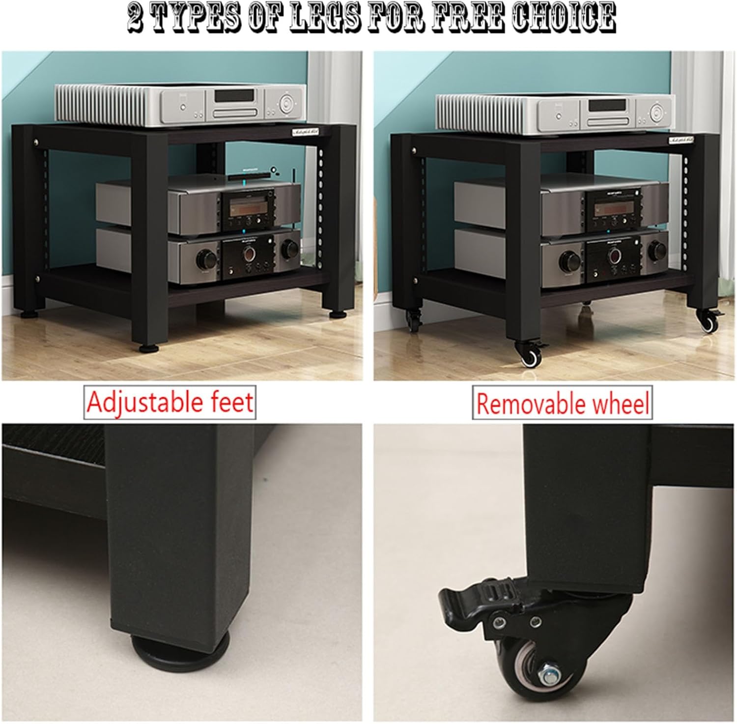 5-Tier Movable AV Media Player Stand Corner Audio Tower Component Cabinet Stereo Stand Adjustable Open Storage Rack with Wooden Shelves and Steel Frame for Home/Office/Theater (Color : A) (A)