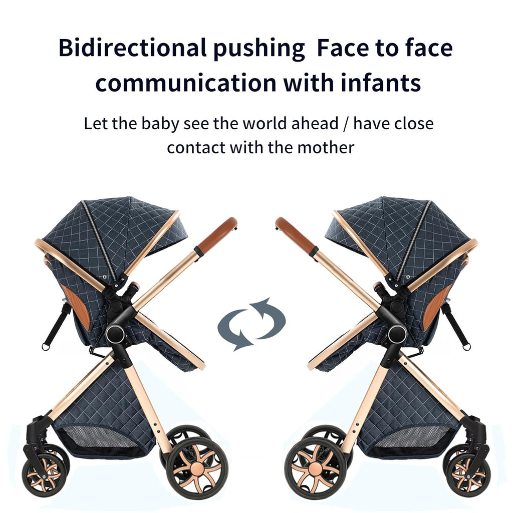 2 in 1 Baby Stroller Convertible Reversible Standard Pram Portable Pushchair Infant Buggy Baby Carriage Foldable High Landscape Pram for Toddler Newborn (225 Khaki)