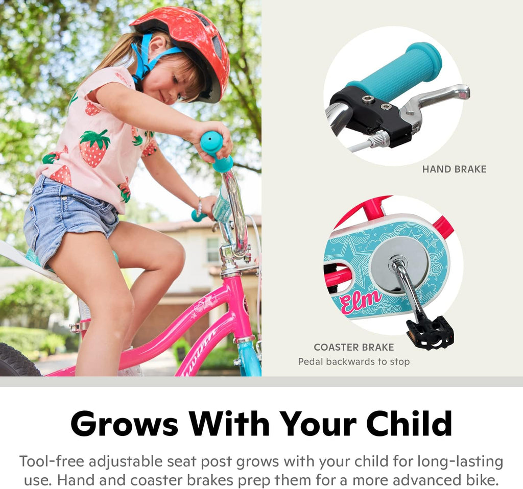 Schwinn Elm Bike, 12 Inch Bike for Kids Ages 2-4, SmartStart Ergonomic Design for Kids, Adjustable Seat Grows with your Child, Rear Coaster Brake and Front Caliper Brake, Training Bicycle