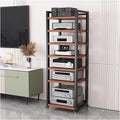 Audio Rack Av Tower Media Stand 5-tier Electronics Equipment Shelf, 6 7 8 Shelf Tall Rolling Stereo Cabinet Racks With Wheels & Height-Adjustable Shelf For Amplifiers/Players/TV, Black-c-7-Tiers