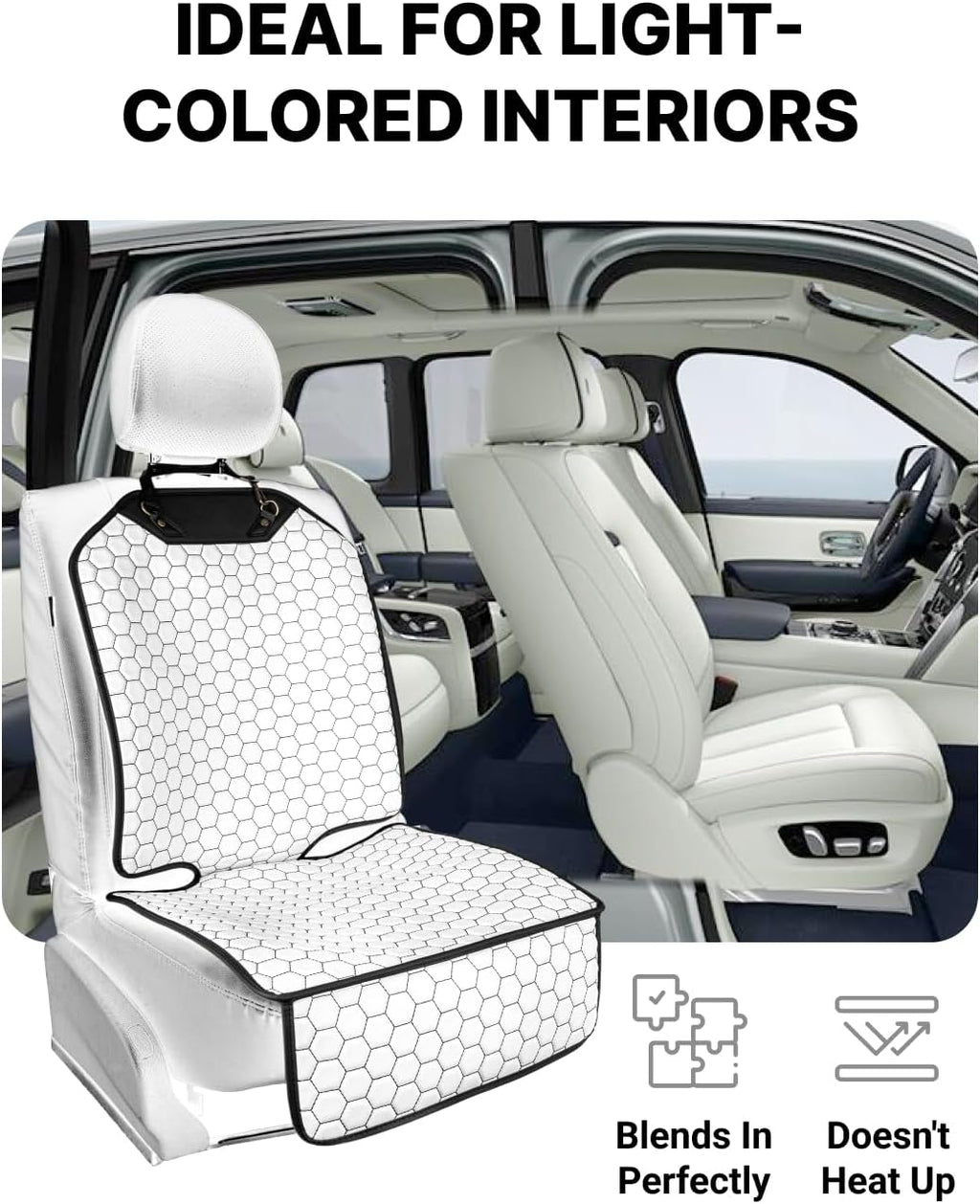 Owleys Set Seat Back Organizer & Car Seat Protector Hexy Waterproof & Non-Slip Protector for Child Car Cushion for Leather and Fabric Seats (White 2 pcs)