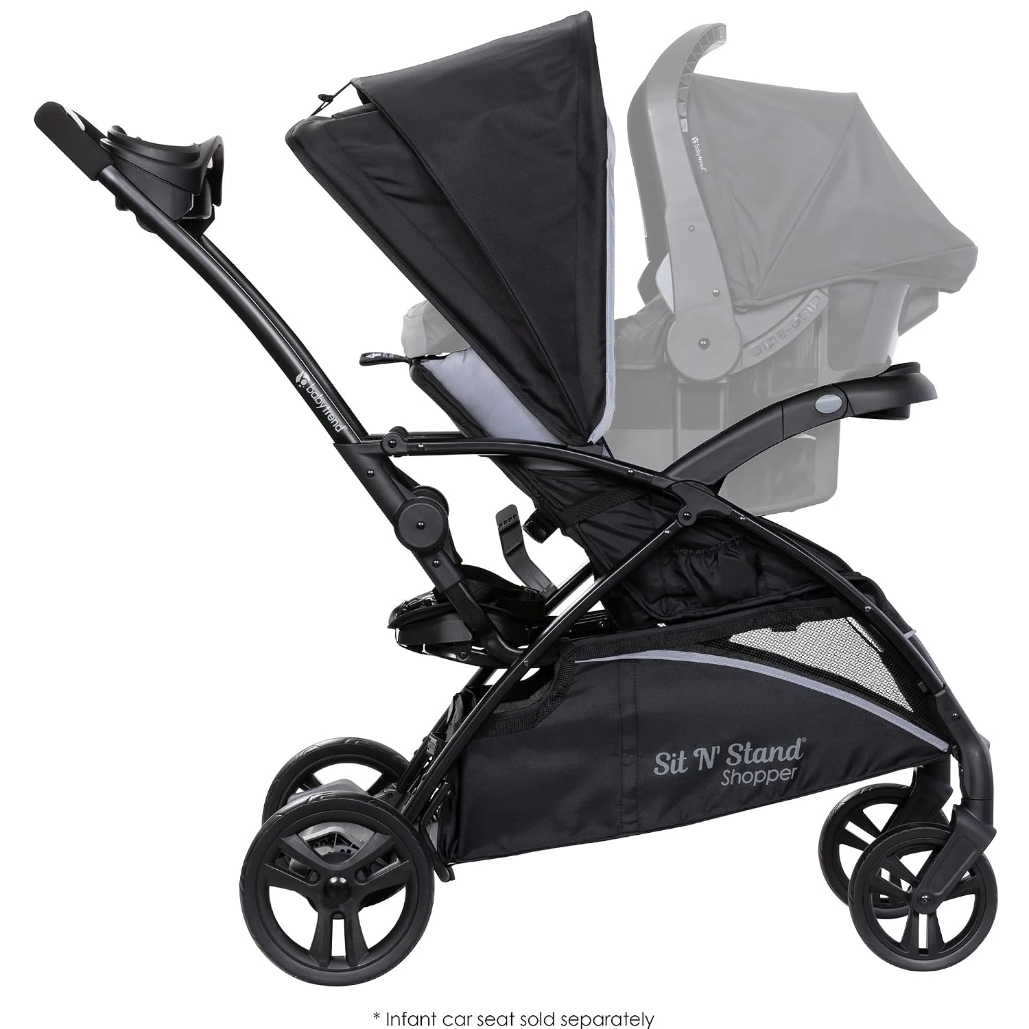 Baby Trend Sit N' Stand 5 in 1 Shopper Stroller with Canopy and Storage Basket, EZ Lift Plus Lightweight Infant Car Seat for Babies, Stormy