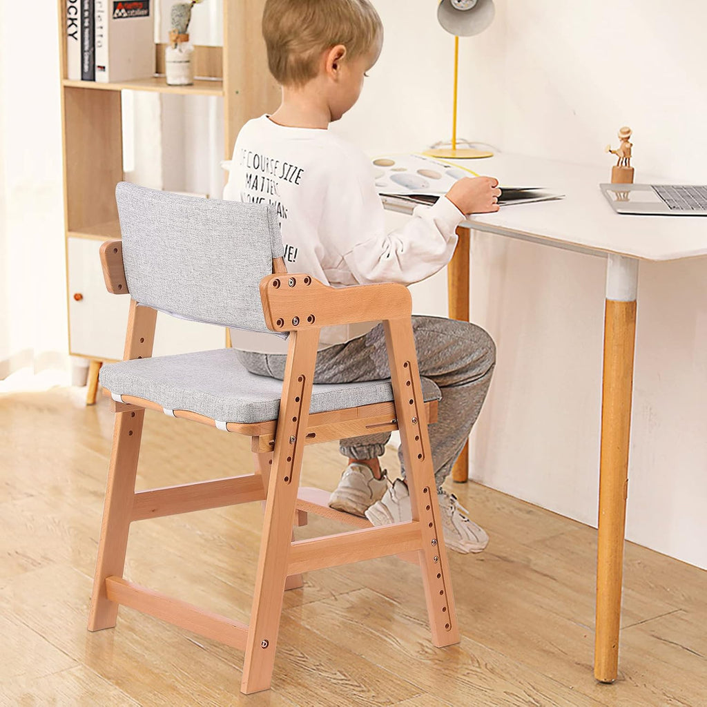 Ezebaby Wooden High Chair for Toddlers to Teens Adjustable Kids Learning Chair with Steps, Child Seats with Removable Cushion (Natural Color)