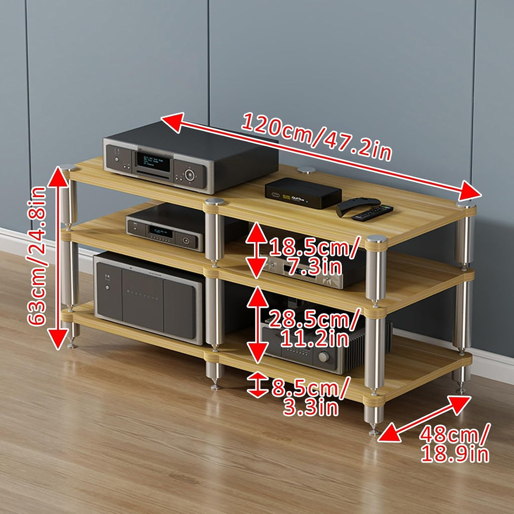 Stereo Rack,Media Storage Cabinet,2/3/4-Tier AV Media Stand Corner Shelf,Audio Rack Tower,Movable Audio Rack Tower Player Stand,Storage for Entertainment Stereo Component,Video Game Console Stand(Dark