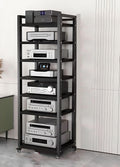 SRNSAEB Audio Equipment Rack Cabinet Media Shelf, Audio Video Media Stand Cabinet with 4 Shelves Height Adjustable Modern AV Cabinet with Brake Wheel, 160cm/ 63inch Height(7-Tier)