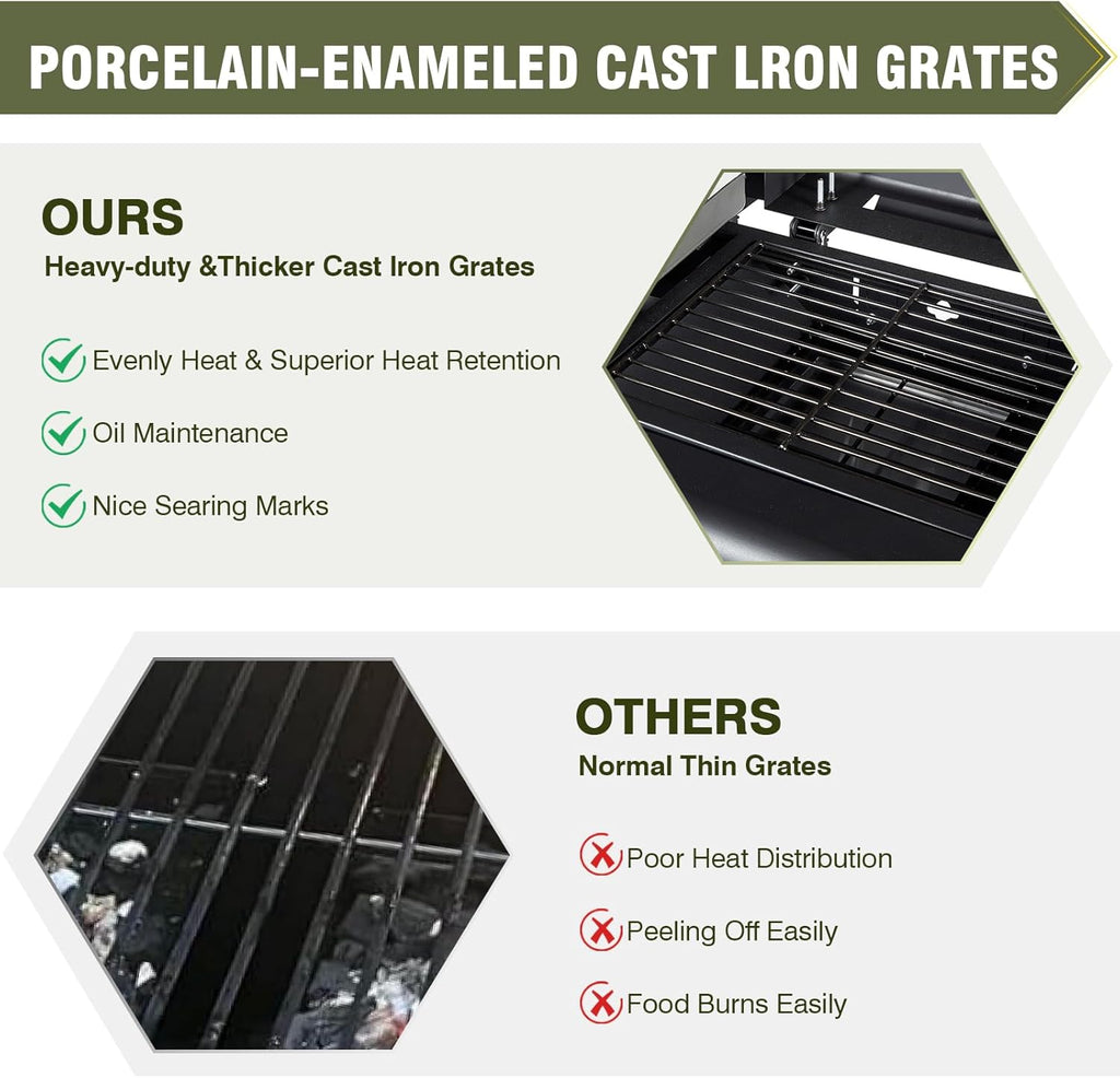 Propane Gas Griddle Charcoal Grill Combo Flat Top Griddle W/Dual Lids & 2 Side Shelves Dual Fuel BBQ Grill for Outdoor Barbecue