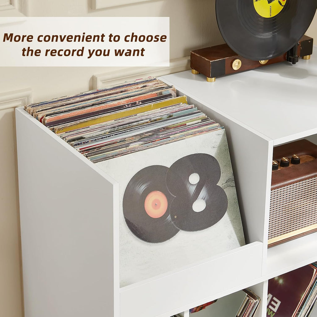 LELELINKY Large Record Player Stand, 48''Turntable Stand with Storage, Vinyl Record Holder with Display Area, Record Player Table Holds Up to 450 Albums, Record Stand for Music Room Living Room