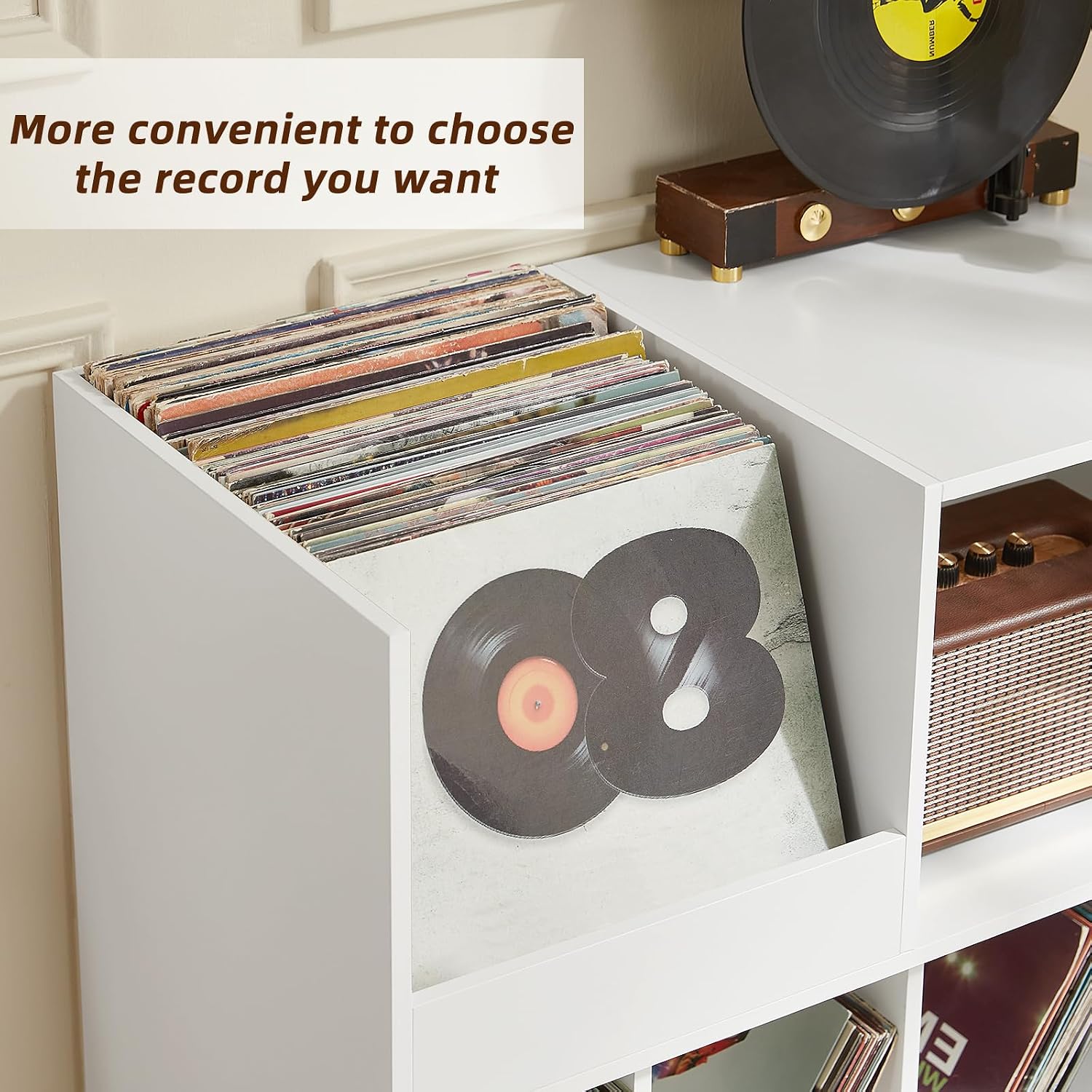 LELELINKY Large Record Player Stand, 48''Turntable Stand with Storage, Vinyl Record Holder with Display Area, Record Player Table Holds Up to 450 Albums, Record Stand for Music Room Living Room