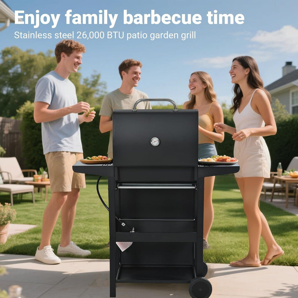 Endark Propane Gas Grill 3-Burner,26,000 BTU Stainless BBQ Grill with Porcelain-Enameled Cooking Grates,Built-In Thermometer,Includes Side Shelf and Wheels,Ideal for Backyard,Patio,Outdoor Cooking