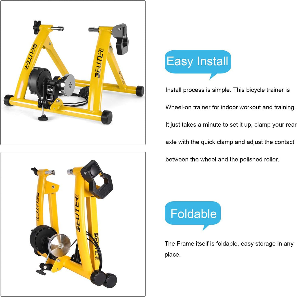Bike Trainer, Magnetic Bicycle Stationary Stand for Indoor Exercise Riding, 26-29' & 700C Wheels, Quick Release Skewer & Front Wheel Riser Block Included