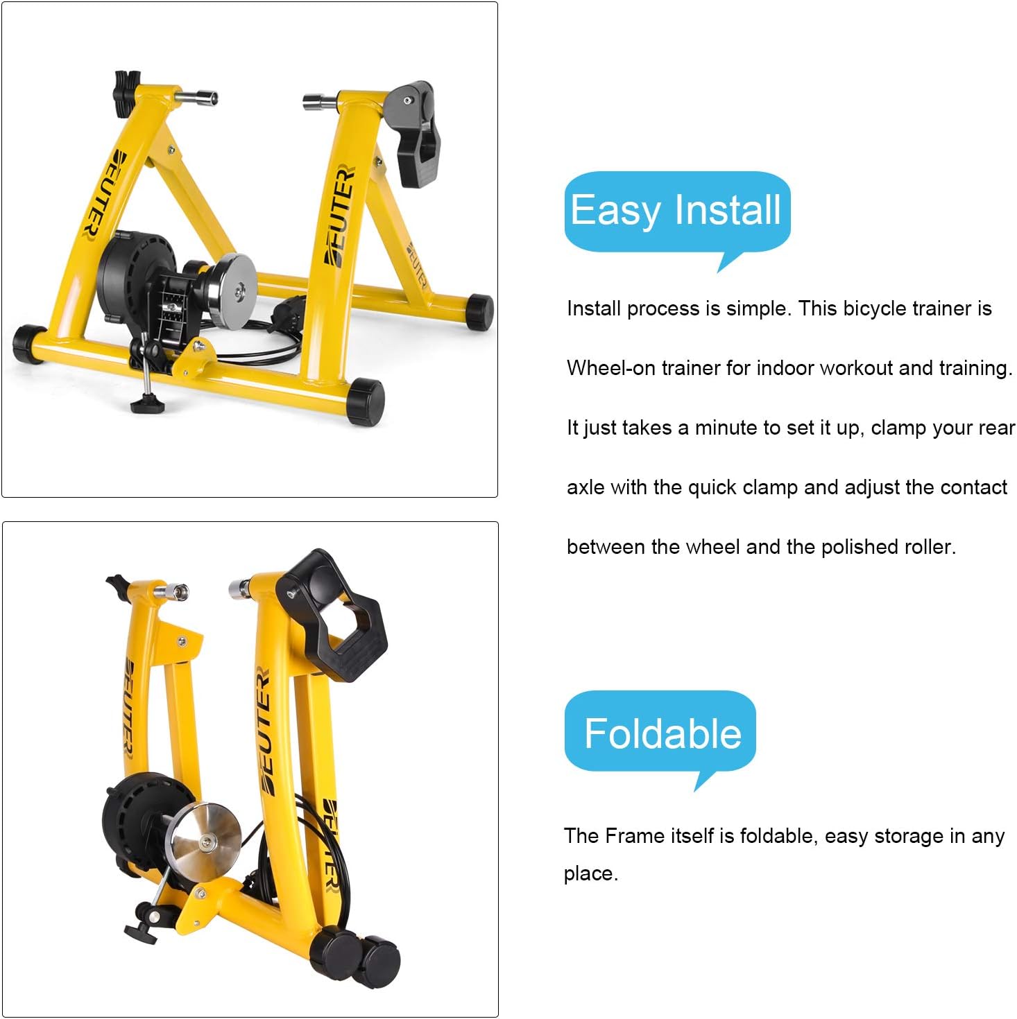 Bike Trainer, Magnetic Bicycle Stationary Stand for Indoor Exercise Riding, 26-29' & 700C Wheels, Quick Release Skewer & Front Wheel Riser Block Included