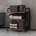 3/4/5-Tier Adjustable Open AV Media Stand, Heavy Duty Audio Equipment Shelf with Wheels, Movable Audio Rack for Stereo, Speakers & Home Theater Components(Black