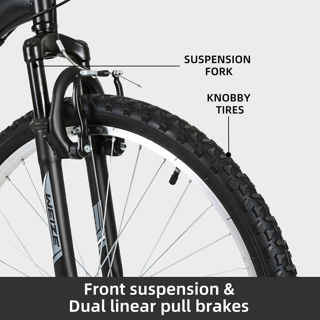 WEIZE Mountain Bike 26 27.5 inch Outdoor Cycling Bike 18-Speed/High-Carbon Steel/Dual Full Suspension, Adjustable Ergonomic Seat for Men Women Adult, MTB Bicycle with Suspension Fork