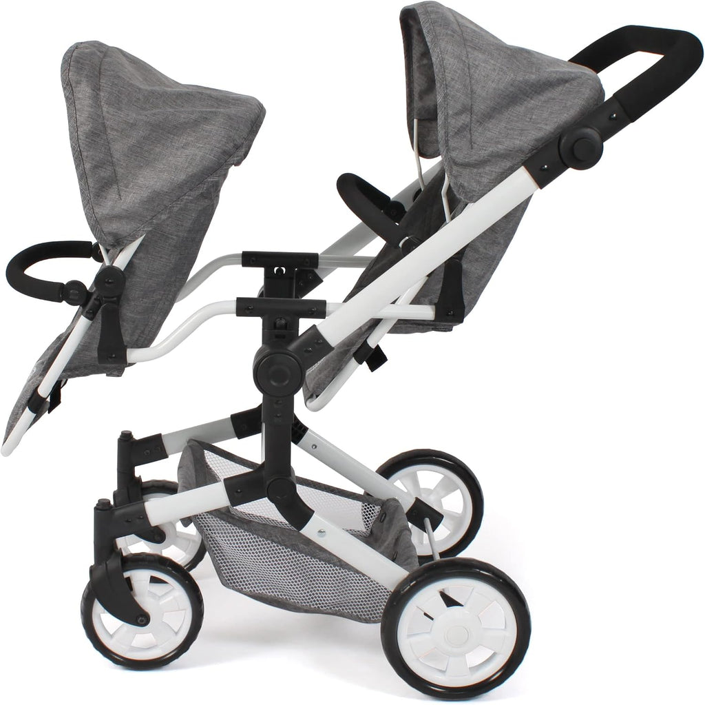 Bayer Chic 2000 - Linus Duo Doll's Pram, Twin Doll's Pram for Children from 4 to 8 Years, Jeans Grey, 690-76, 82 x 41.5 x 79 cm