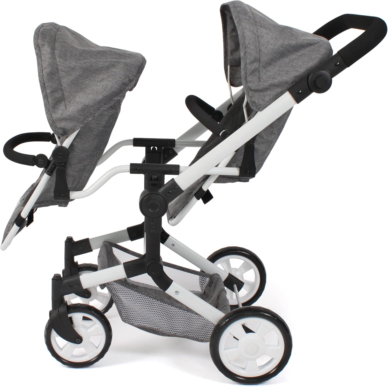 Bayer Chic 2000 - Linus Duo Doll's Pram, Twin Doll's Pram for Children from 4 to 8 Years, Jeans Grey, 690-76, 82 x 41.5 x 79 cm