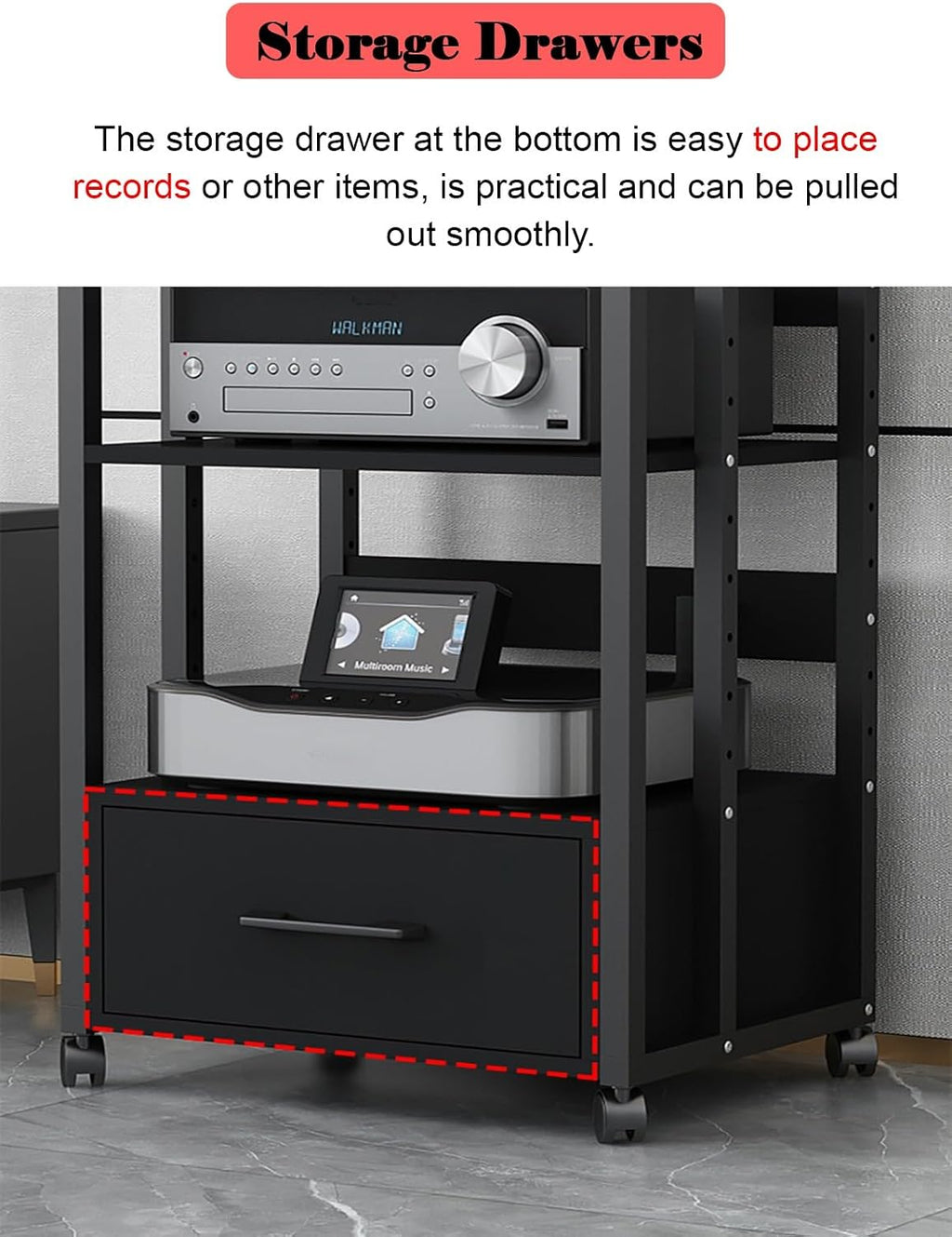 Stereo Cabinet Media Storage Stands with Storage Drawers, 5 Tier Vintage Audio-Video Media Stand, Home Theater Cabinet Electronics Equipment Shelf Tower (Size : 5-Tier (A))