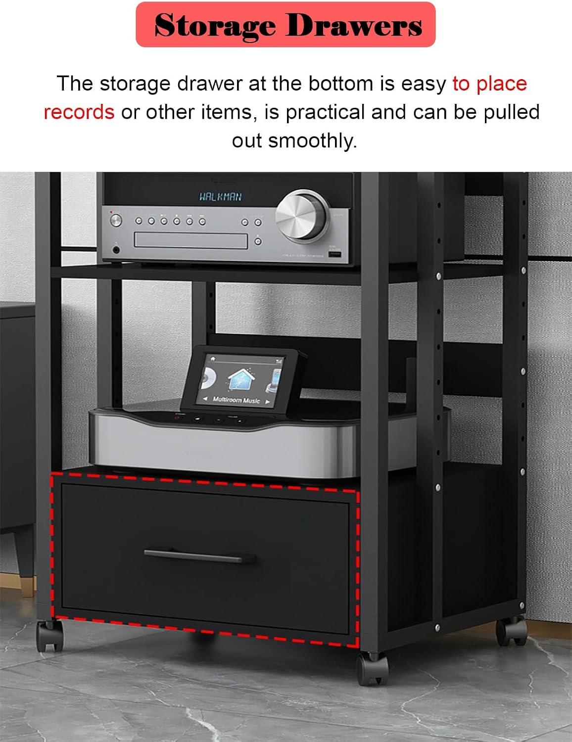 Stereo Cabinet Media Storage Stands with Storage Drawers, 5 Tier Vintage Audio-Video Media Stand, Home Theater Cabinet Electronics Equipment Shelf Tower (Size : 5-Tier (A))