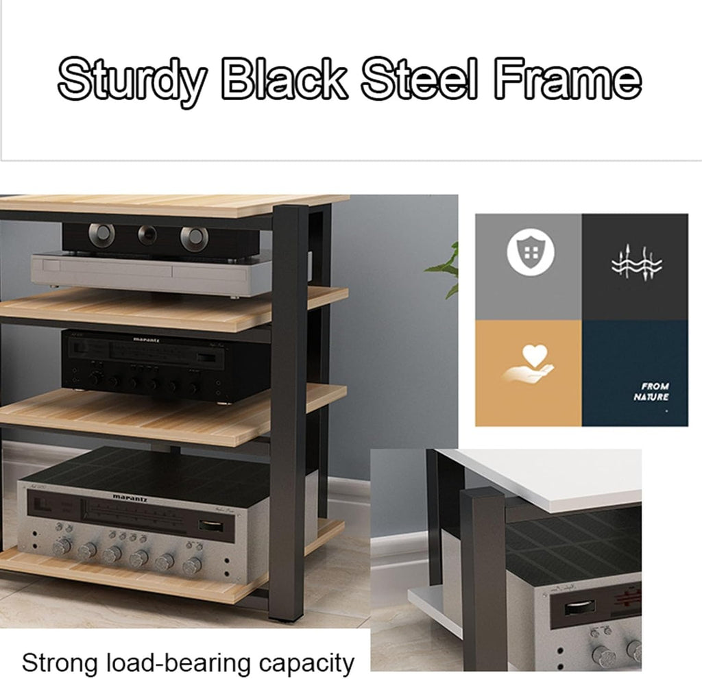 4-Tier Modern Media Stand - Wooden AV Cabinet for Home/Office/Theater - Corner Audio Rack & CD Player Storage Tower (Color B) - Stylish & Space-Saving Design