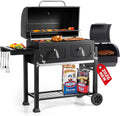 30 Inch Barrel Charcoal Grill and Offset Smoker, 1015 sq. in. Cooking Area Outdoor BBQ Grill, Perfect for Outdoor Cooking Barbecue Patio Garden Backyard Party