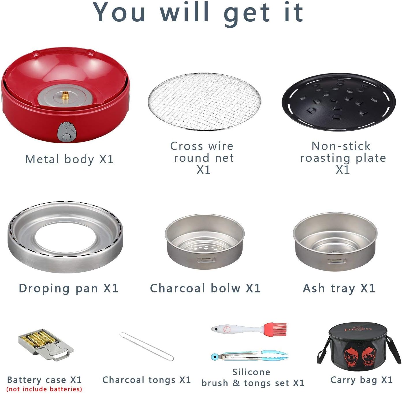 Portable Smokeless Charcoal BBQ Grill - Outdoor Camping Small Tabletop Cooking Mini Barbecue - Built in Fan Power by 4A Battery Or Phone Charge