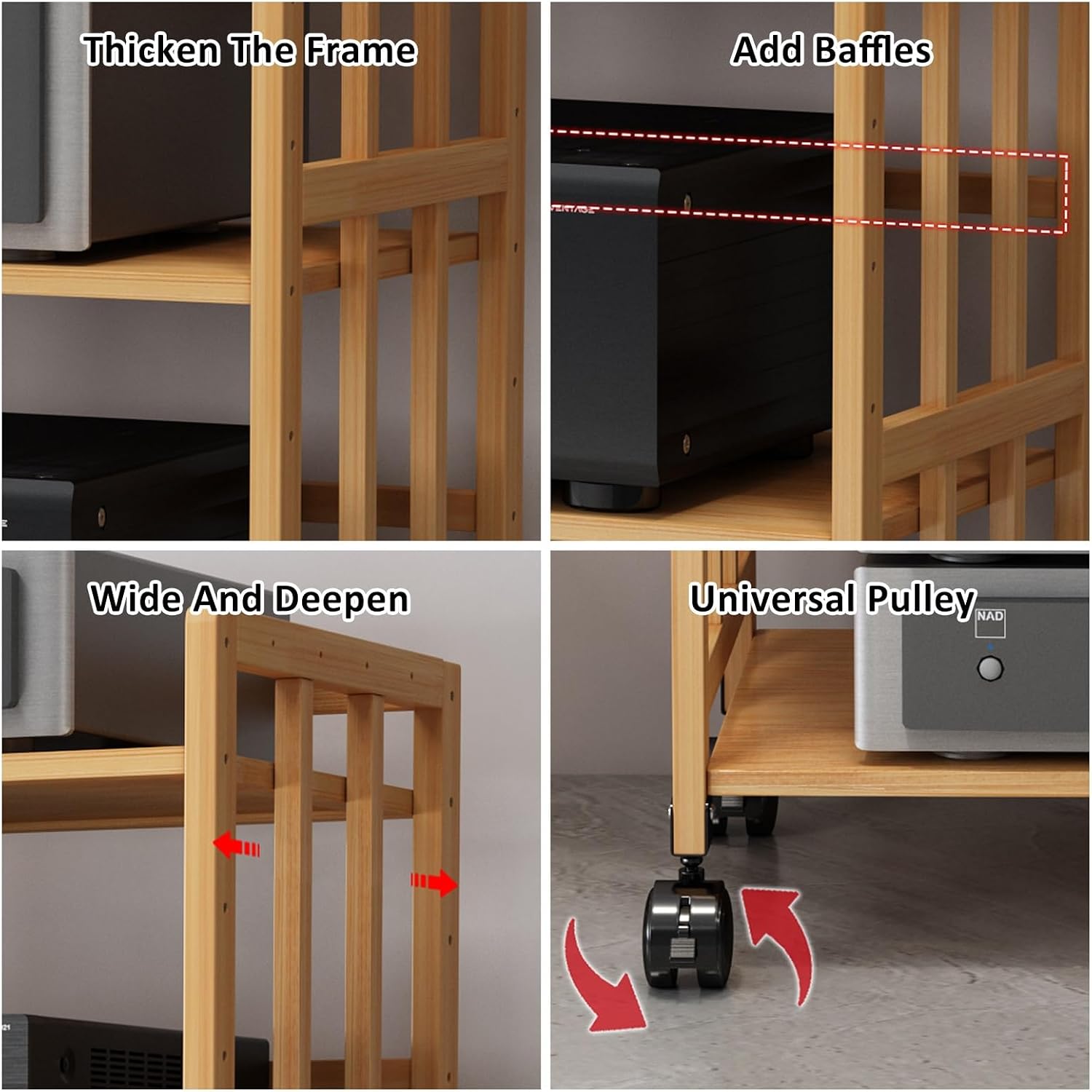 Adjustable Height Rolling Side Table TV Rack with Turntable Shelf for Office and Study Multifunctional Wood Audio Cabinet with Storage 50 x 38 x 53 cm